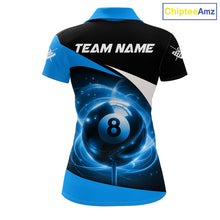 Load image into Gallery viewer, Blue 8 Ball Pool Billiard Shirt For Women Custom Glowing Billiard Team Jersey Polo &amp; 1/4 Zip TDM6341