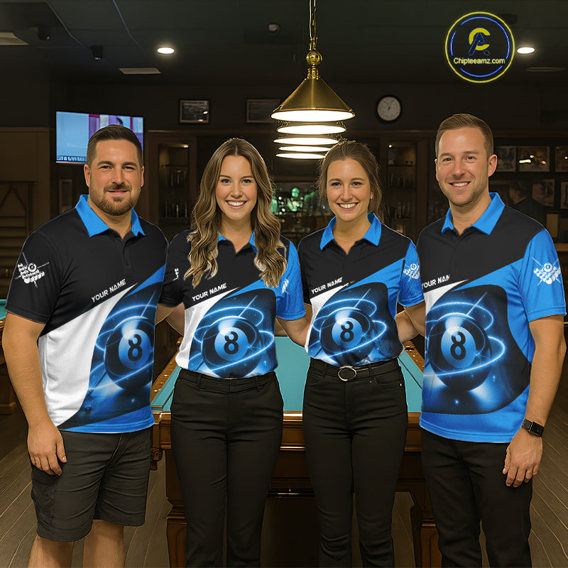 Blue 8 Ball Pool Billiard Shirt For Women Custom Glowing Billiard Team Jersey Polo & 1/4 Zip TDM6341