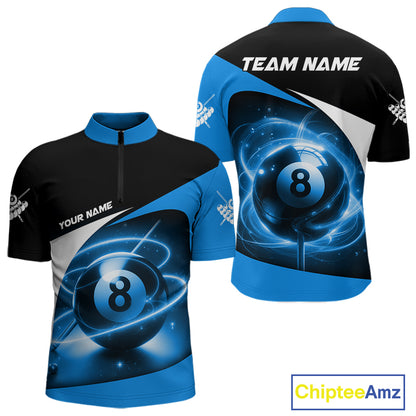 Blue 8 Ball Pool Billiard Shirt For Men Custom Glowing Billiard Team Jersey Polo & 1/4 Zip TDM6341
