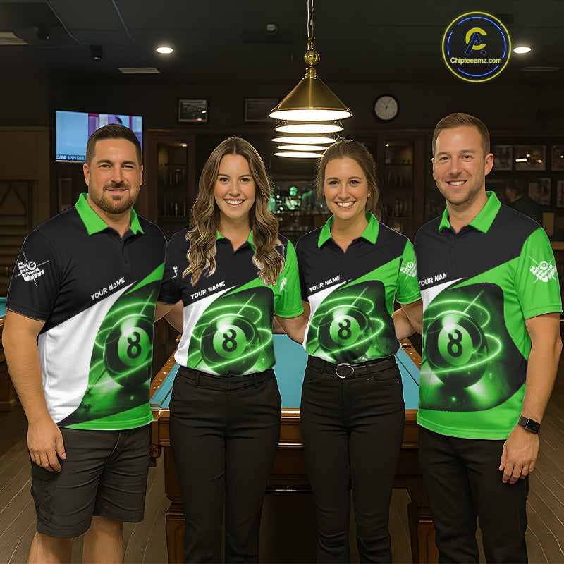 Green 8 Ball Pool Billiard Shirt For Men Custom Glowing Billiard Team Jersey Polo & 1/4 Zip TDM6342