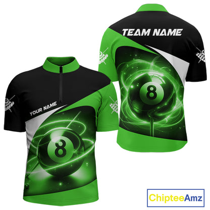 Green 8 Ball Pool Billiard Shirt For Men Custom Glowing Billiard Team Jersey Polo & 1/4 Zip TDM6342