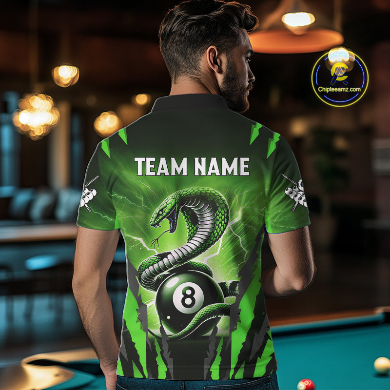 Personalized Thunder Lightning Cobra Snake Men Billiard Shirt, 8 Ball Billiard Team Jerseys |Green TDM2750
