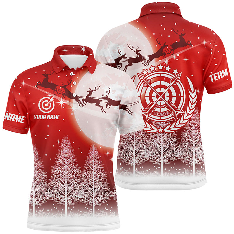 Funny Christmas Pine Trees Archery Polo Shirts For Men Custom Cute Christmas Shirts For Archers TDM0591