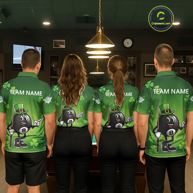 Green Funny 8 Ball Pool Shamrock Men's Billiard Shirt Custom St Patrick Day Billiard Team Jersey TDM5476