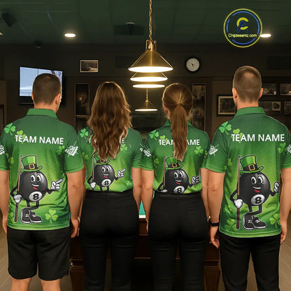 Green Funny 8 Ball Pool Shamrock Men's Billiard Shirt Custom St Patrick Day Billiard Team Jersey TDM5476
