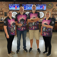 Load image into Gallery viewer, Pink Funny Cat Dartboard Neon Graffiti Darts Shirt For Women Custom Darts Jersey Team Polo &amp; 1/4 Zip TDM5744