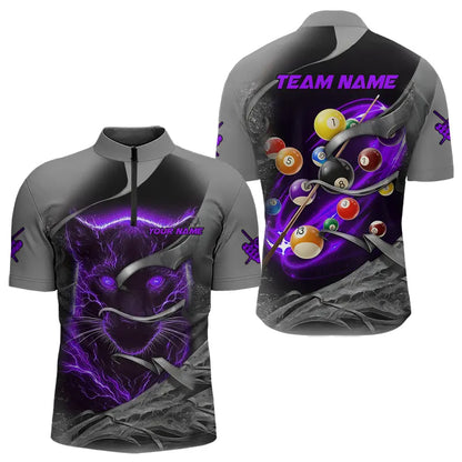 Personalized Panther Lightning 3D Billiard Balls Pool Shirts For Men, Billiard League Jersey|Purple TDM3737