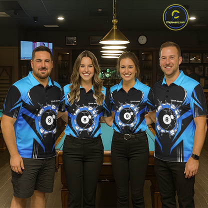 Funny Break 8 Ball Billiard Shirt For Men Custom Black And Blue Pool Team Jersey Polo, 1/4 Zip TDM6099