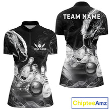 Load image into Gallery viewer, Black And White Custom Eagle Smoke Bowling Shirt For Women, Bowling Team Jersey Polo &amp; 1/4 Zip TDM6356