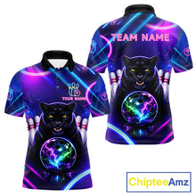 Load image into Gallery viewer, Neon Blue Purple Custom Panther Bowling Shirt For Men, Glowing Bowling Team Jersey Polo &amp; 1/4 Zip TDM6358