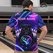 Load image into Gallery viewer, Neon Blue Purple Custom Panther Bowling Shirt For Men, Glowing Bowling Team Jersey Polo &amp; 1/4 Zip TDM6358