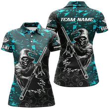 Load image into Gallery viewer, Personalized Cyan Abstract Grim Reaper Women Billiard Shirts, Halloween  Billiard Jerseys TDM2760