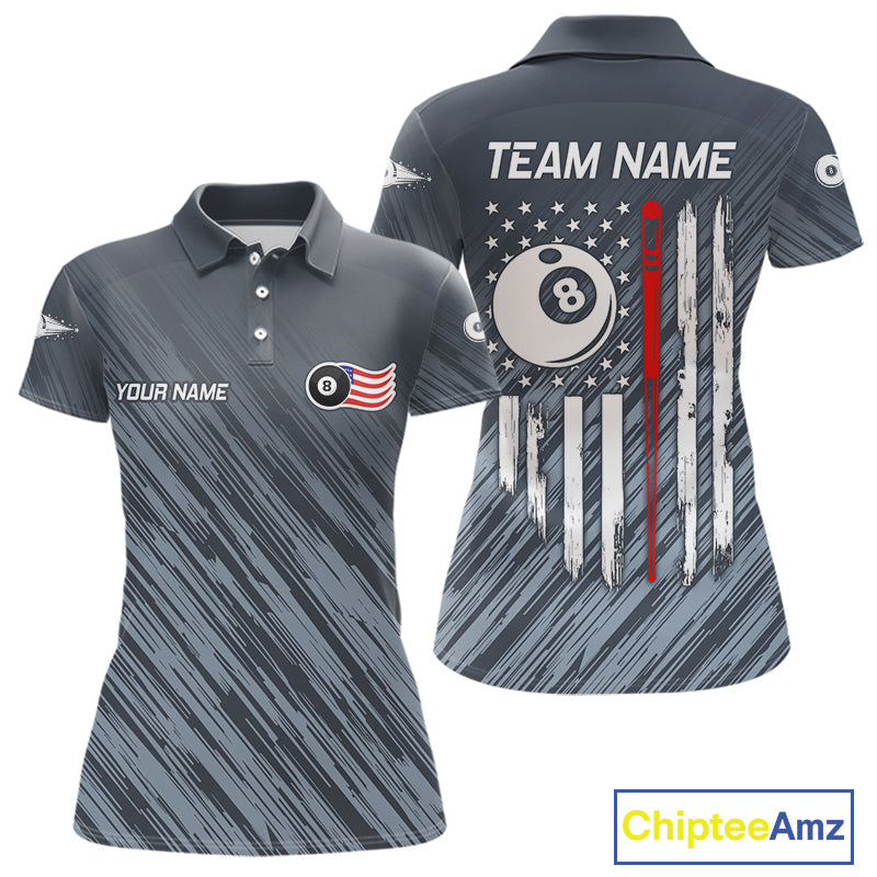 Personalized Billiard US Flag 8 Ball Pool Shirt For Women, Billiard Team Jersey Polo & 1/4 Zip TDM5217