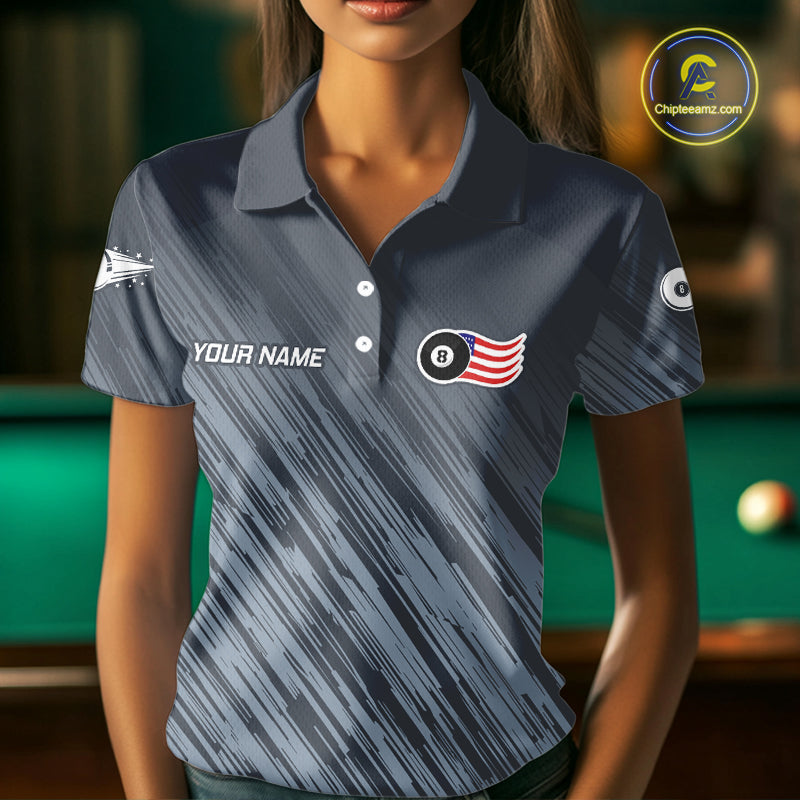 Personalized Billiard US Flag 8 Ball Pool Shirt For Women, Billiard Team Jersey Polo & 1/4 Zip TDM5217