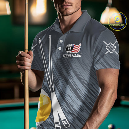 Personalized Billiard US Flag 9 Ball Pool Shirt For Men, Billiard Team Jersey Polo & 1/4 Zip TDM5218
