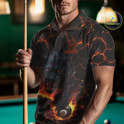 Orange 8 Ball Panther Fire Billiard Shirt For Men Custom Pool Team Shirt, Billiard League Jersey TDM5483