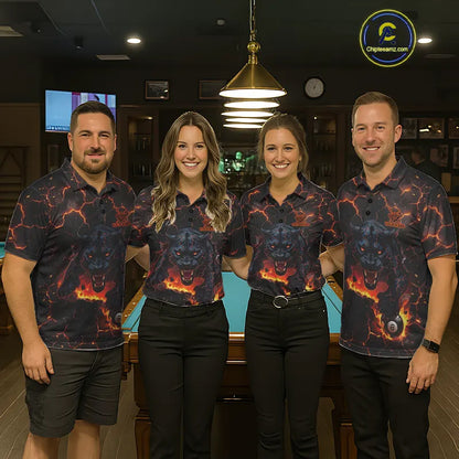 Orange 8 Ball Panther Fire Billiard Shirt For Men Custom Pool Team Shirt, Billiard League Jersey TDM5483