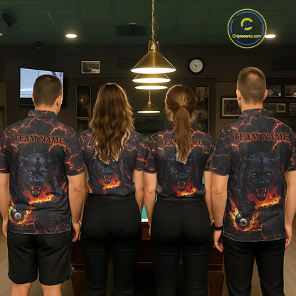 Orange 8 Ball Panther Fire Billiard Shirt For Men Custom Pool Team Shirt, Billiard League Jersey TDM5483