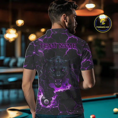 Purple 8 Ball Panther Fire Billiard Shirt For Men Custom Pool Team Shirt, Billiard League Jersey TDM5485