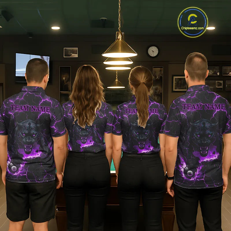 Purple 8 Ball Panther Fire Billiard Shirt For Men Custom Pool Team Shirt, Billiard League Jersey TDM5485