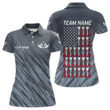 Load image into Gallery viewer, American Flag Grey Grunge Darts Polo &amp; Quarter Zip Custom Dart Shirts For Women Patriotic Dart Jersey TDM3587
