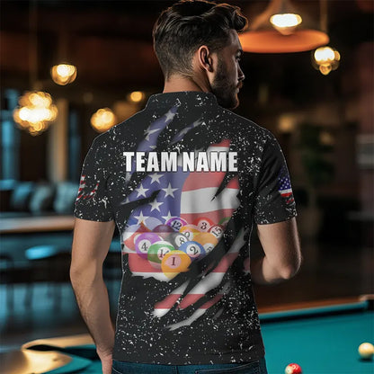Personalized Grunge Black American Flag Billiard Shirts For Men Custom 8 Ball Pool Billiard Jersey TDM3743