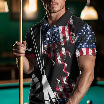 Personalized US Flag Smoke 8 Ball Pool Billiard Shirt For Men Custom Patriotic Billiard Team Jersey TDM3744