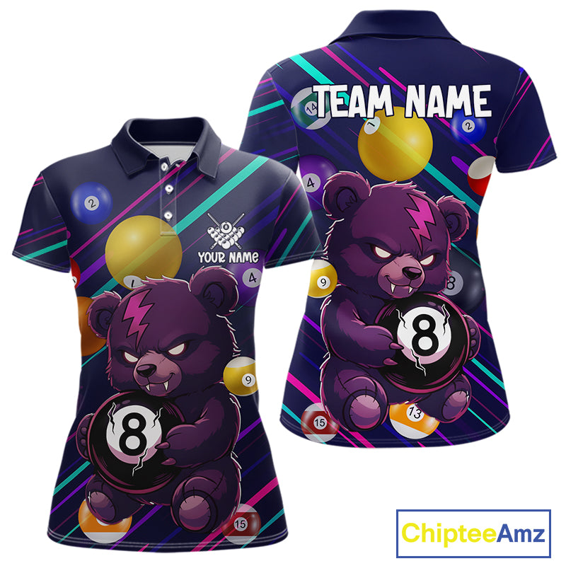 Personalized Funny Bear 8 Ball Billiard Shirt For Women Custom Billiard Jersey, Pool Team Shirts TDM5234