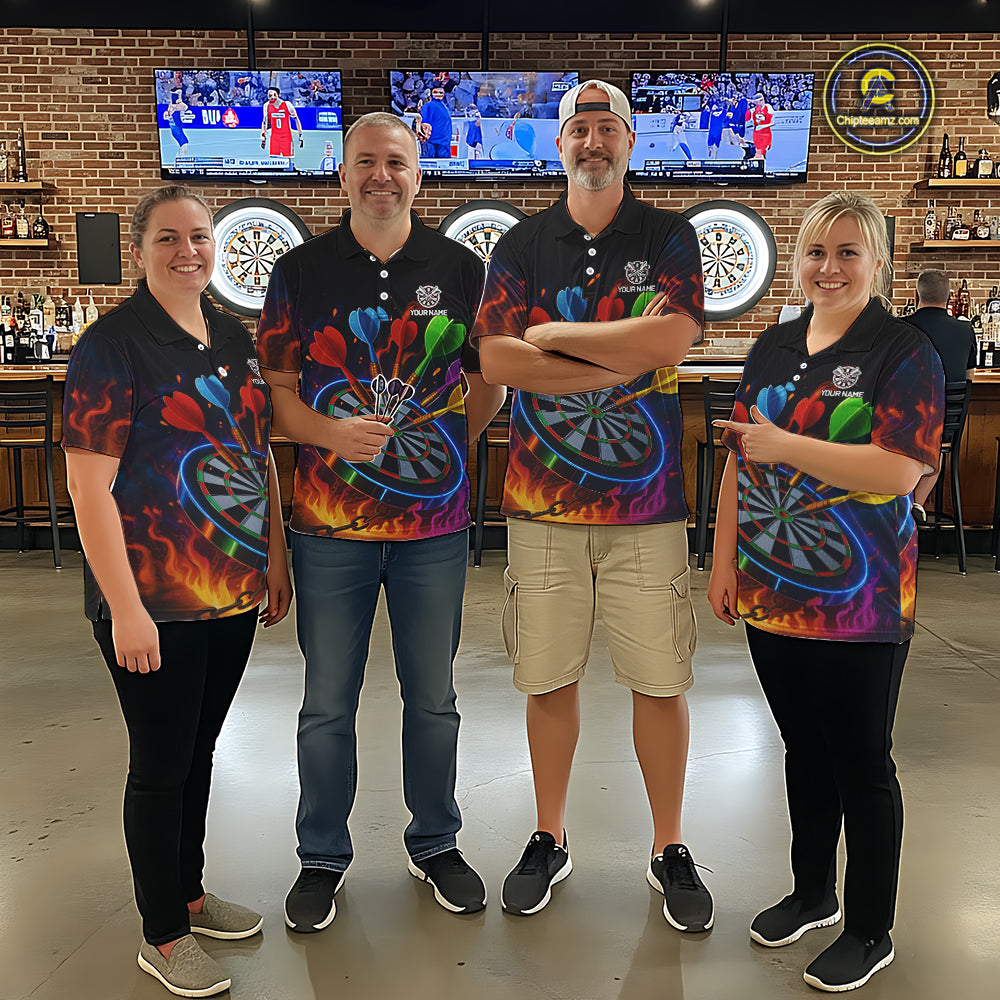 Colorful Neon Flame Darts Shirt For Men Custom Funny Darts Team Jersey Polo & Quarter Zip TDM5500