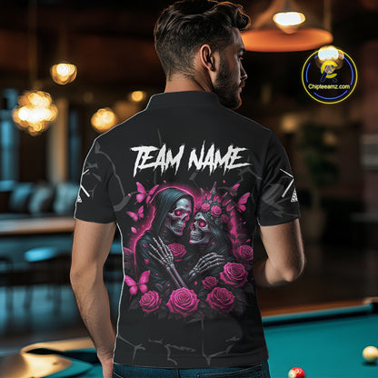 Personalized Pink 8 Ball Skull Roses Billiard Shirt For Men Custom Valentine Billiard Gifts TDM5750
