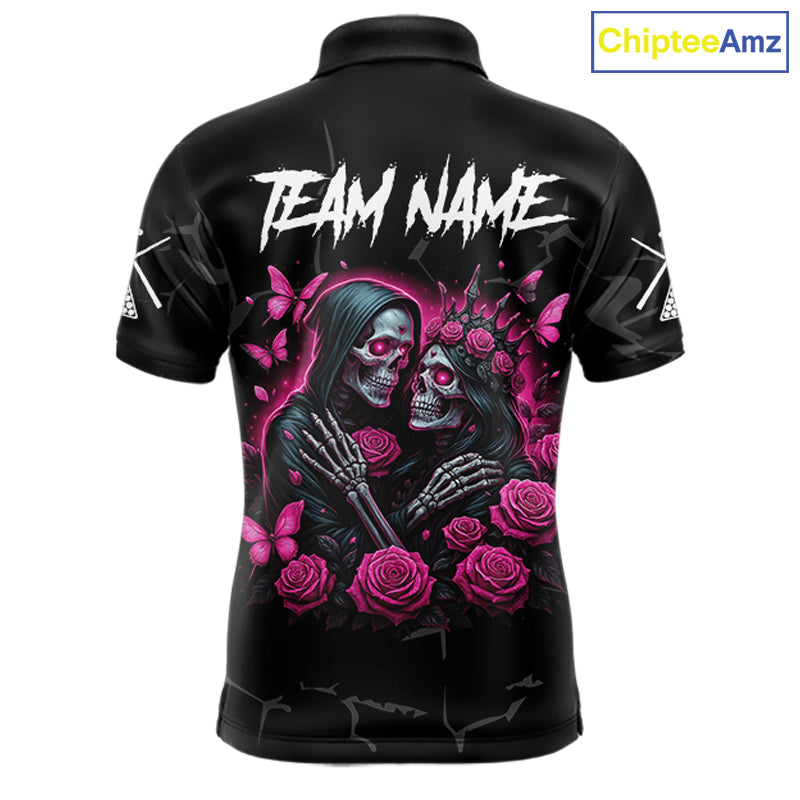 Personalized Pink 8 Ball Skull Roses Billiard Shirt For Men Custom Valentine Billiard Gifts TDM5750