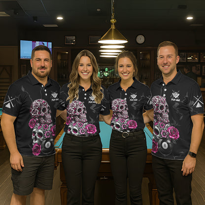 Personalized Pink 8 Ball Skull Roses Billiard Shirt For Men Custom Valentine Billiard Gifts TDM5750