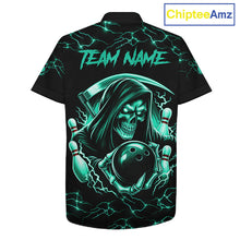 Load image into Gallery viewer, Turquoise Grim Reaper Lightning Hawaiian Bowling Shirt For Men Women, Bowling Team Jersey TDM5951