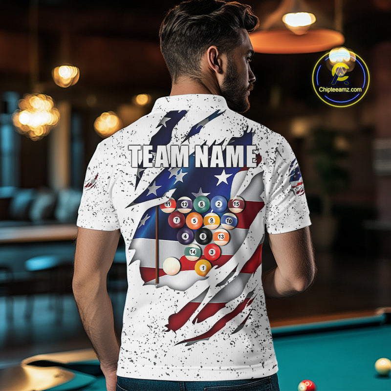 White Grunge US Flag Eagle Billiard Shirt For Men Custom 8 Ball Pool Team Jersey Polo & 1/4 Zip TDM5956