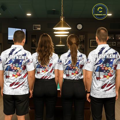 White Grunge US Flag Eagle Billiard Shirt For Women Custom 8 Ball Pool Team Jersey Polo & 1/4 Zip TDM5956