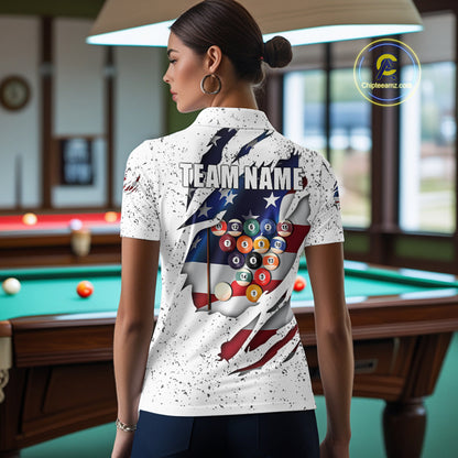 White Grunge US Flag Eagle Billiard Shirt For Women Custom 8 Ball Pool Team Jersey Polo & 1/4 Zip TDM5956