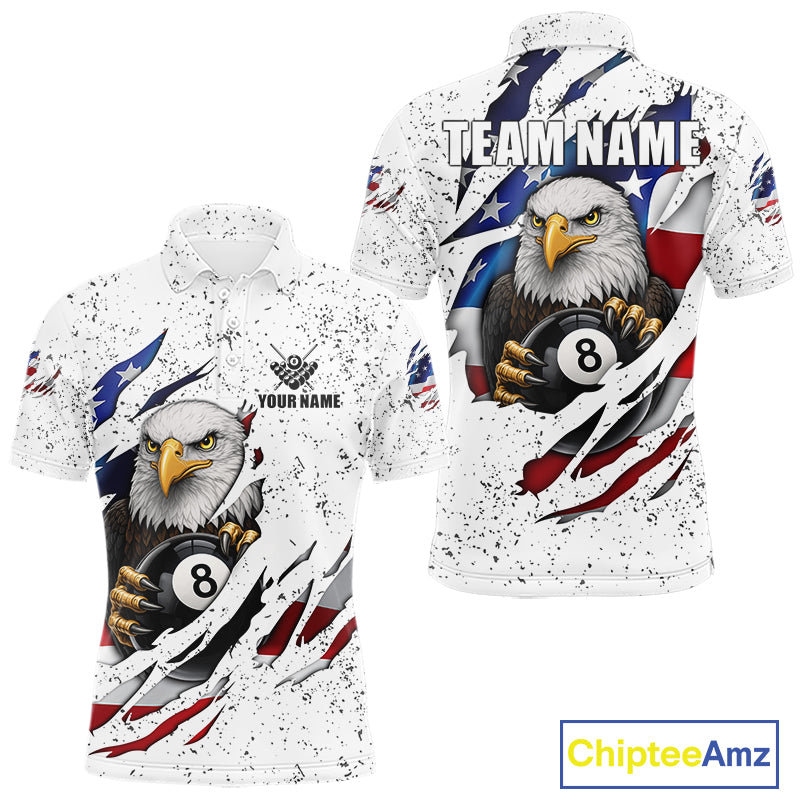 Custom Eagle 8 Ball Billiard Jersey For Men, Grunge American Flag Pool Team Shirt Polo & 1/4 Zip TDM5957