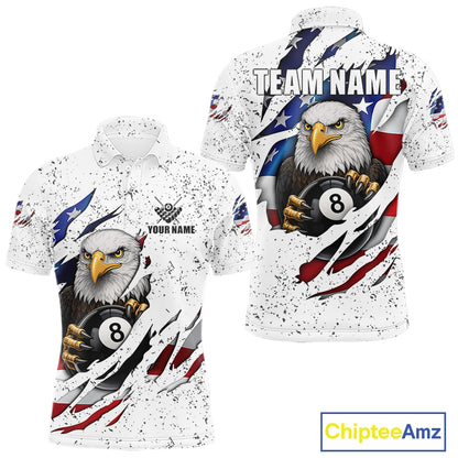 Custom Eagle 8 Ball Billiard Jersey For Men, Grunge American Flag Pool Team Shirt Polo & 1/4 Zip TDM5957