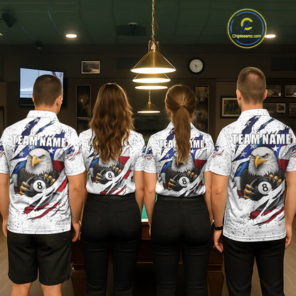 Custom Eagle 8 Ball Billiard Jersey For Women, Grunge American Flag Pool Team Shirt Polo & 1/4 Zip TDM5957