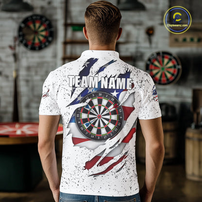 White Grunge American Flag Darts Shirt For Men Custom Patriotic Darts Team Jersey Polo & 1/4 Zip TDM5958