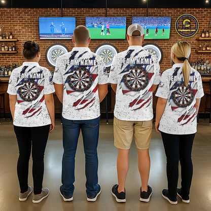 White Grunge American Flag Darts Shirt For Men Custom Patriotic Darts Team Jersey Polo & 1/4 Zip TDM5958