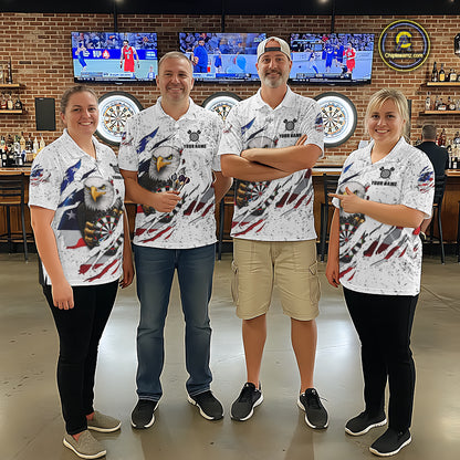 Custom Eagle Darts Jersey For Men, Grunge American Flag Patriotic Darts Team Shirt Polo & 1/4 Zip TDM5959