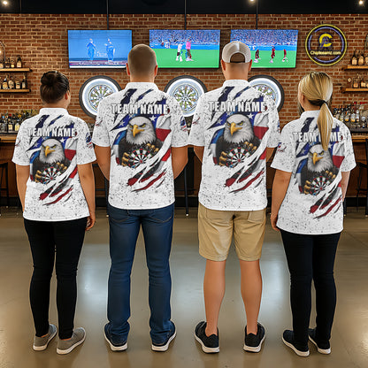 Custom Eagle Darts Jersey For Men, Grunge American Flag Patriotic Darts Team Shirt Polo & 1/4 Zip TDM5959