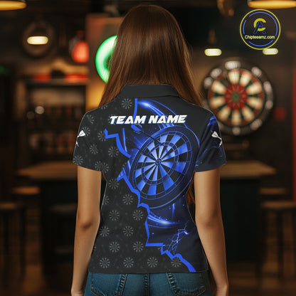 Blue Dartboard Ligthning Darts Shirt For Women Custom Darts Jersey Team Polo & Quarter Zip TDM6110