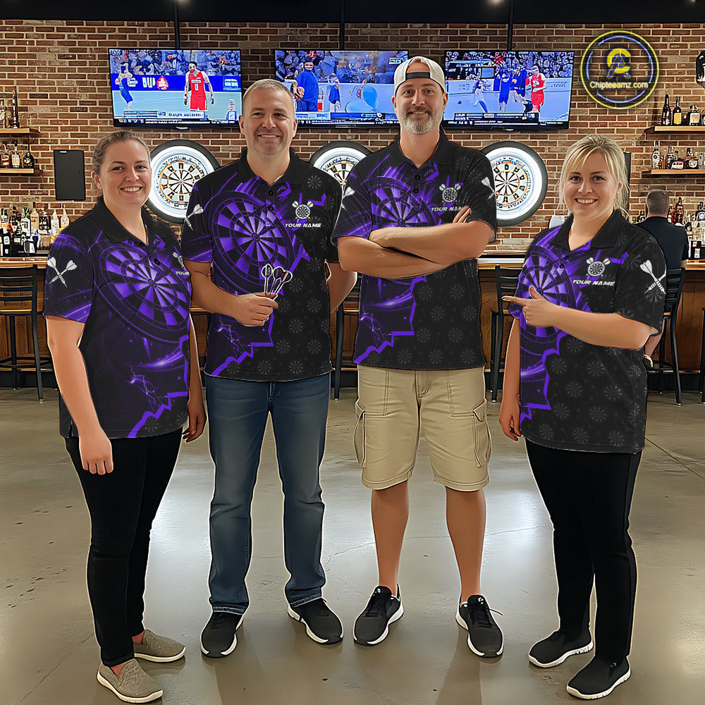 Purple Dartboard Ligthning Darts Shirt For Men Custom Darts Jersey Team Polo & Quarter Zip TDM6111