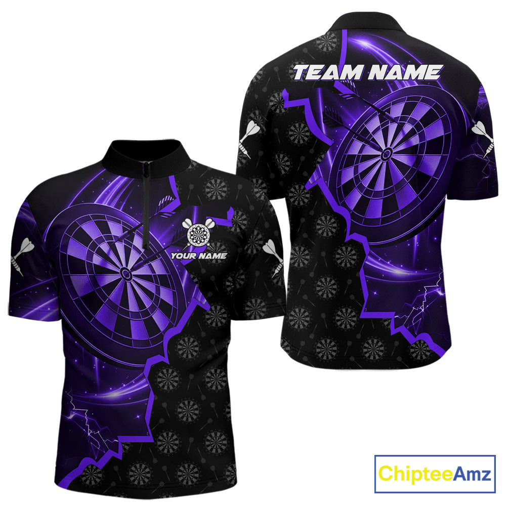 Purple Dartboard Ligthning Darts Shirt For Men Custom Darts Jersey Team Polo & Quarter Zip TDM6111