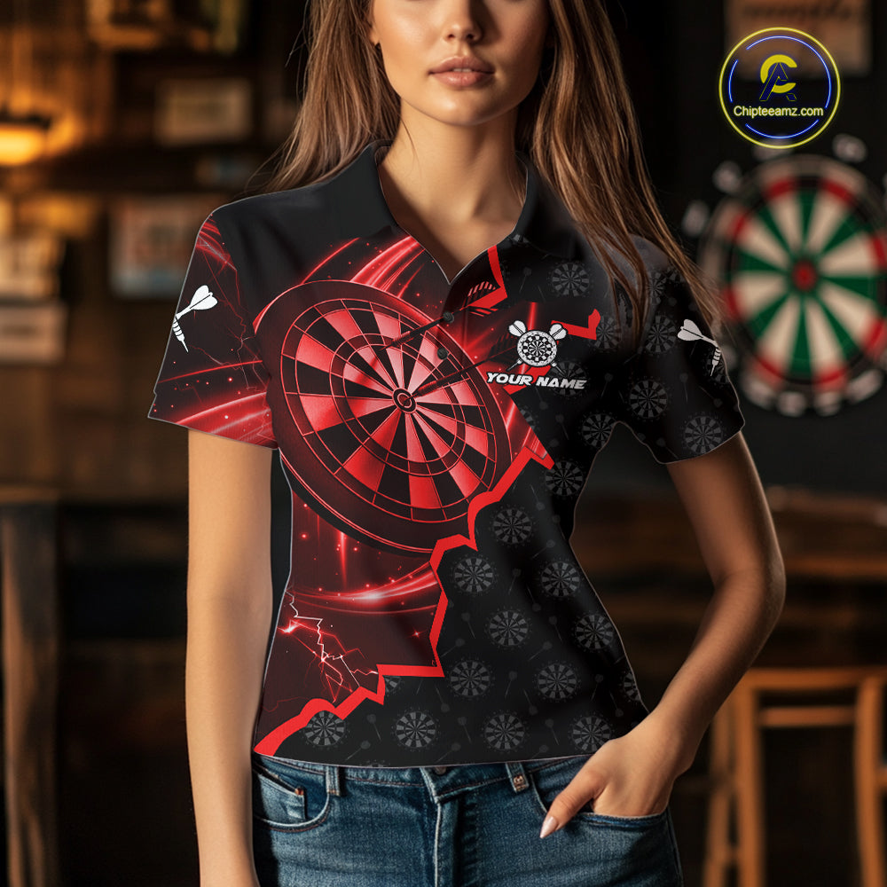 Red Dartboard Ligthning Darts Shirt For Women Custom Darts Jersey Team Polo & Quarter Zip TDM6112