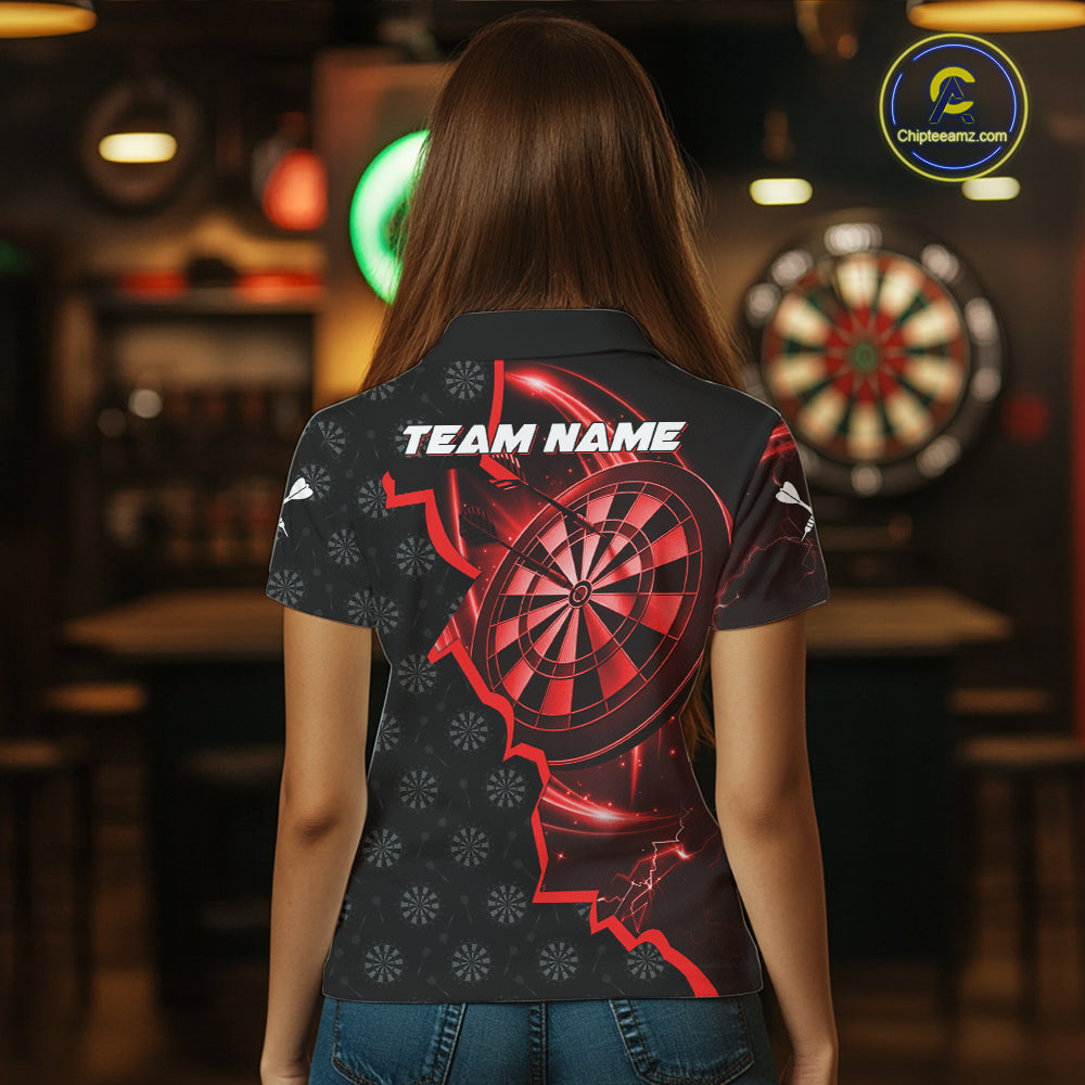 Red Dartboard Ligthning Darts Shirt For Women Custom Darts Jersey Team Polo & Quarter Zip TDM6112
