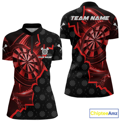 Red Dartboard Ligthning Darts Shirt For Women Custom Darts Jersey Team Polo & Quarter Zip TDM6112