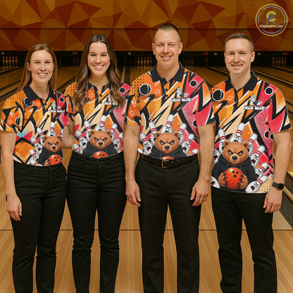 Personalized Funny Bear Graffiti Bowling Jersey For Women, Custom Bowling Team Shirts Polo & 1/4 Zip TDM6548